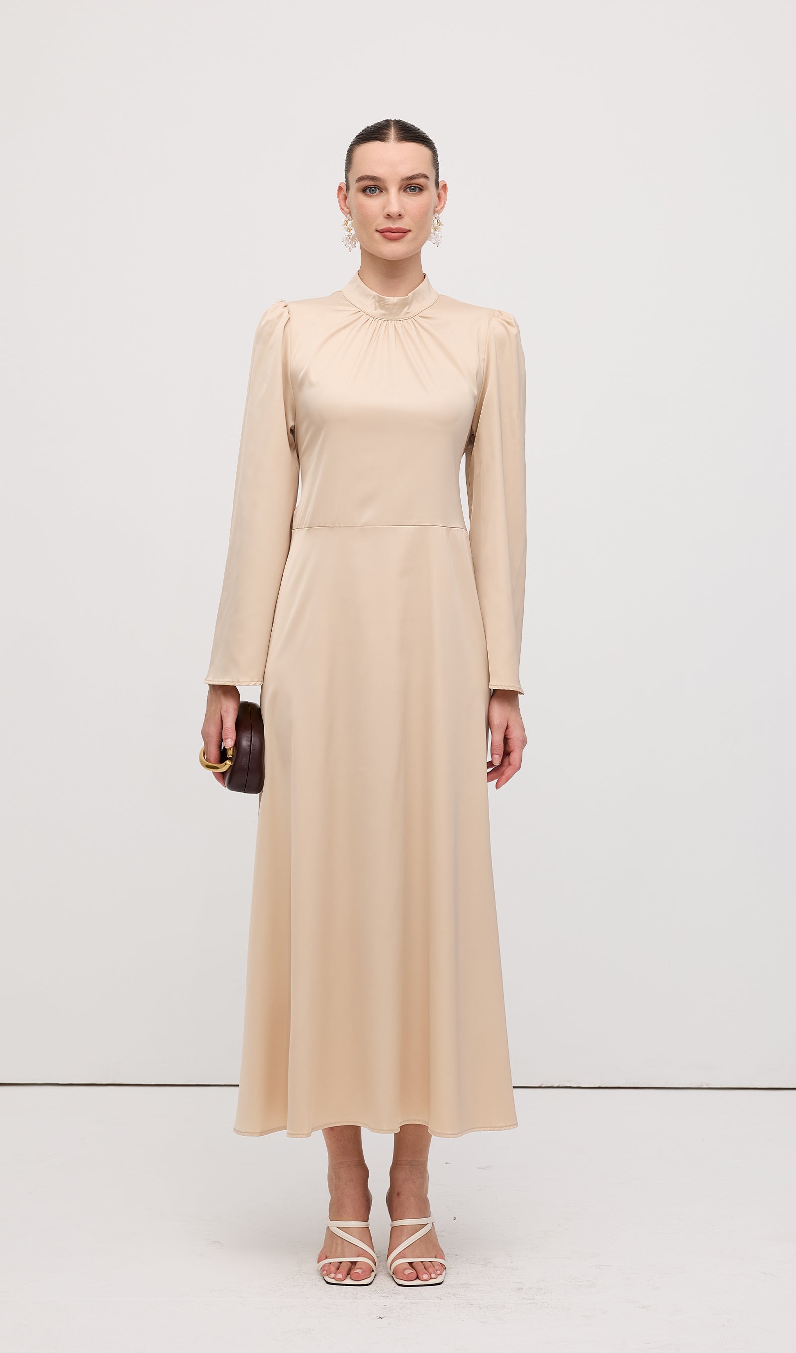 Solid Satin Long Sleeve Maxi Dress