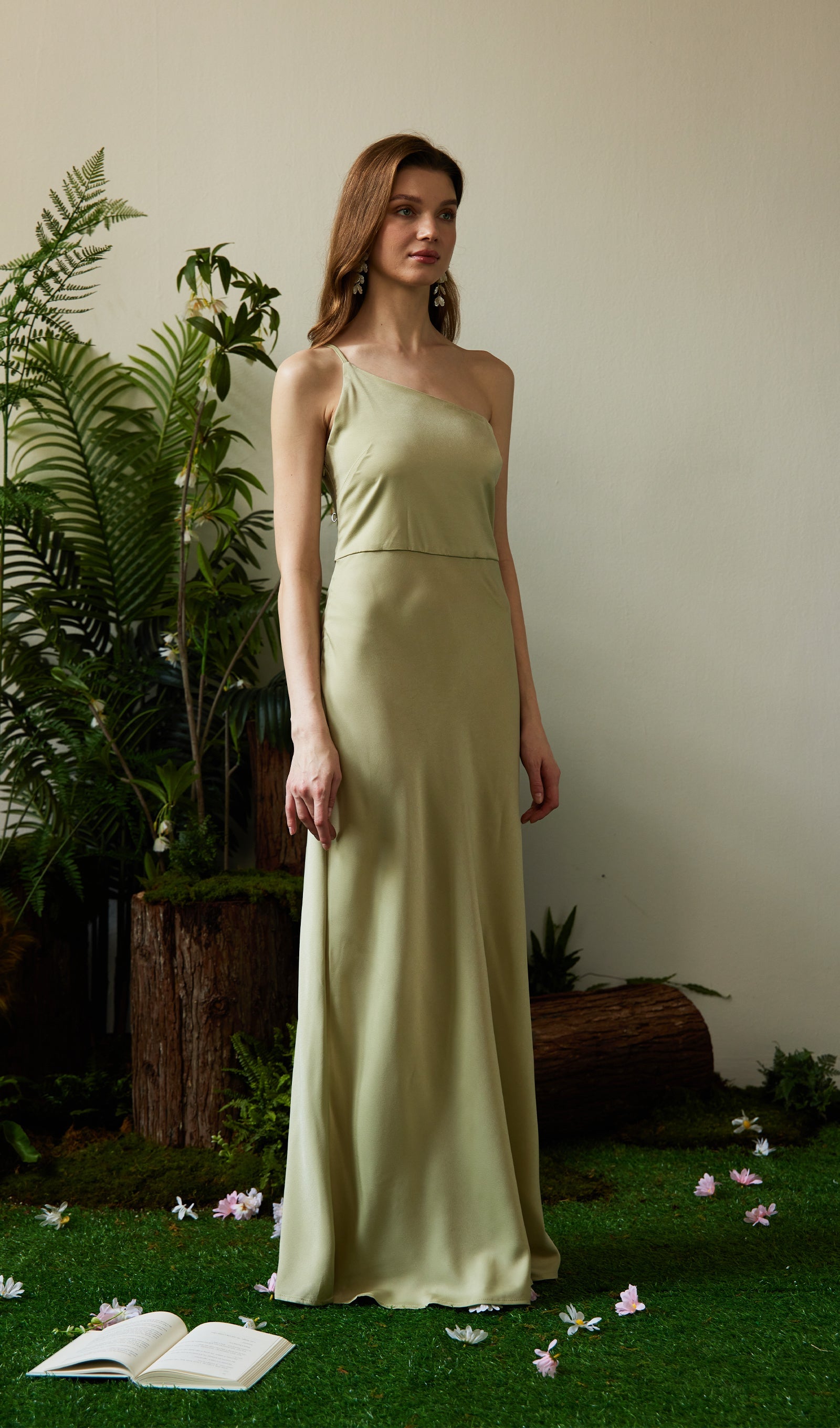 Satin Single Shoulder Strap Maxi Dress