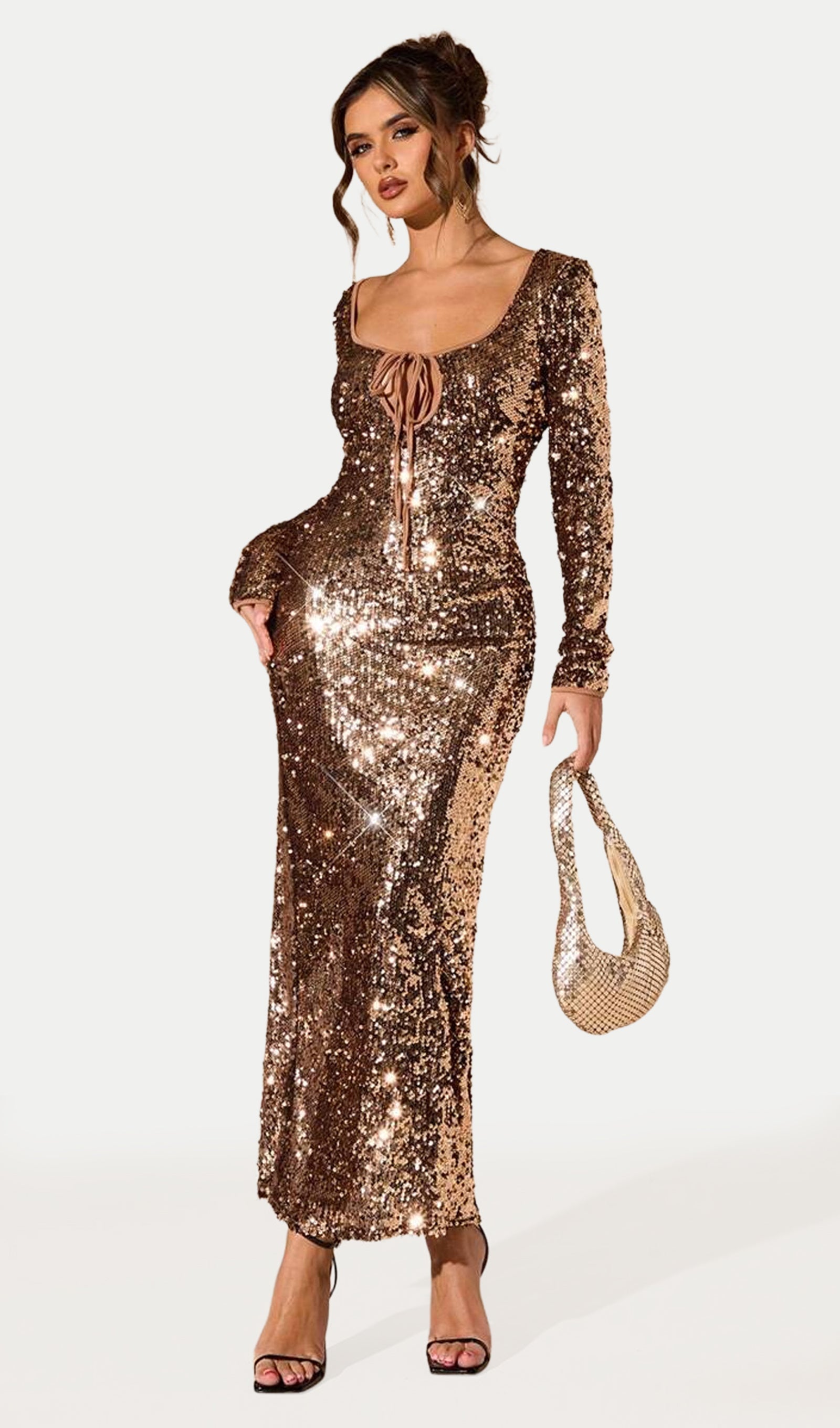 Sequined Tie-Up Fitted Midi Dress