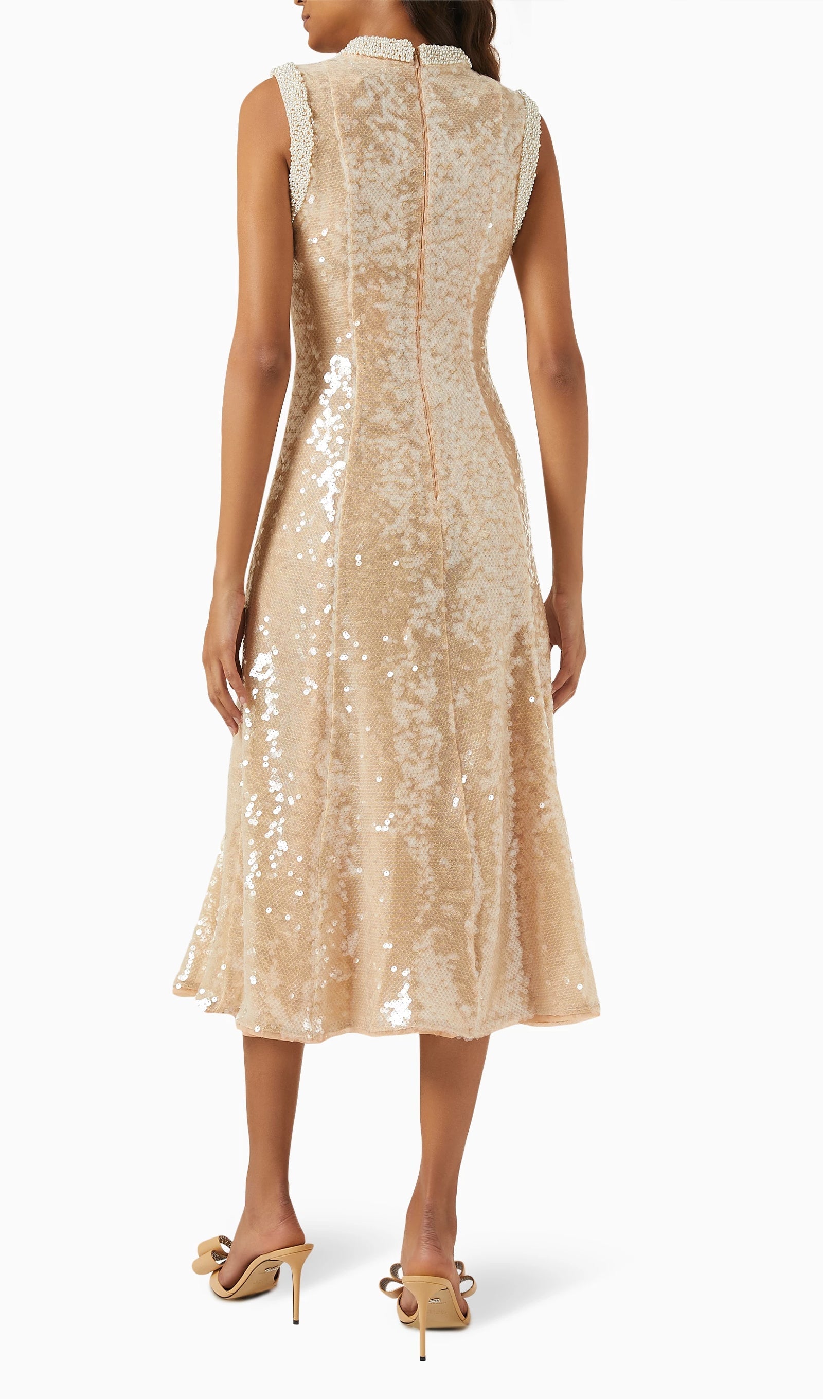 Sequin Embellished Pearl Trim Midi Dress