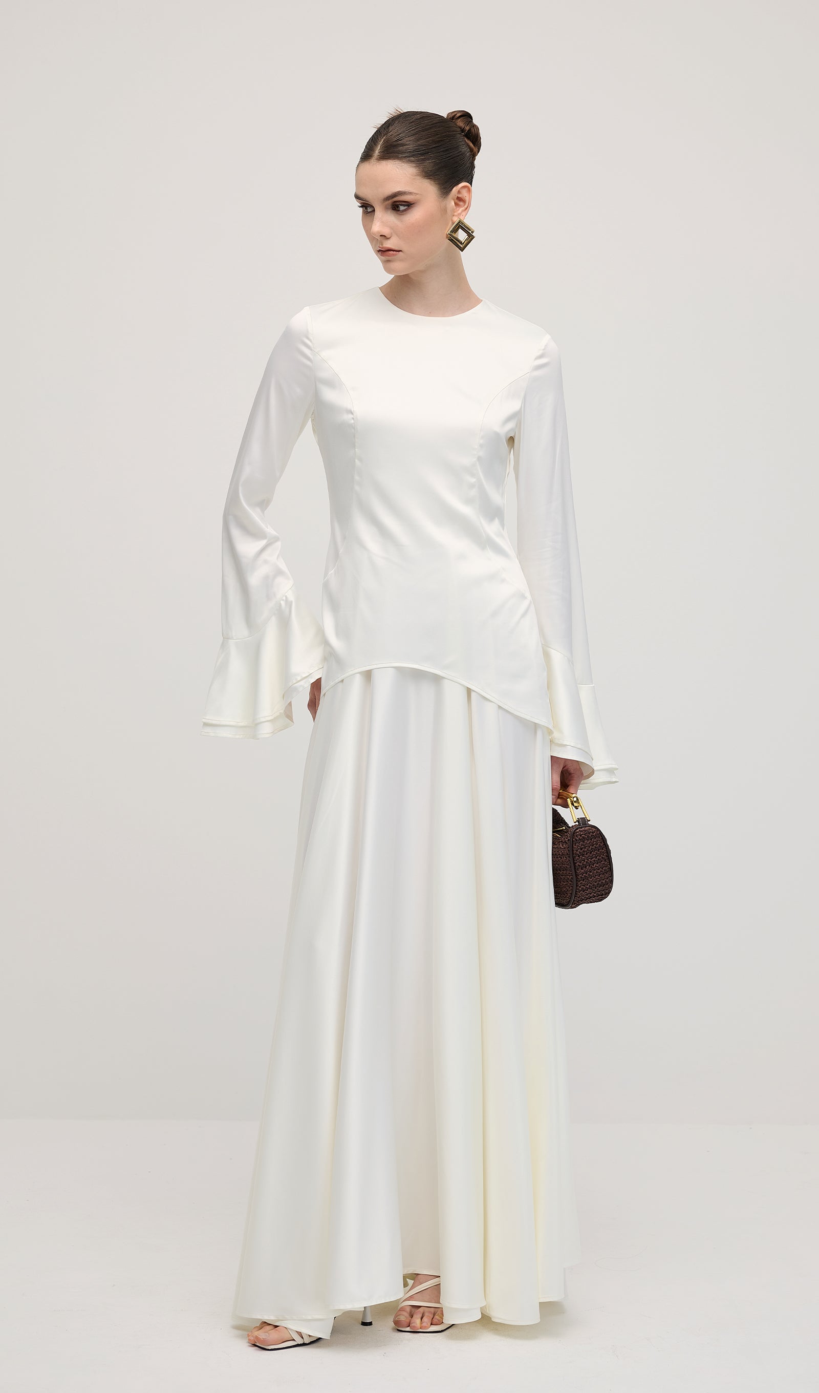 Asymmetrical Draped Bodice Ruffle Maxi Dress