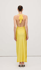 Halter V Neck Slit Midi Dress