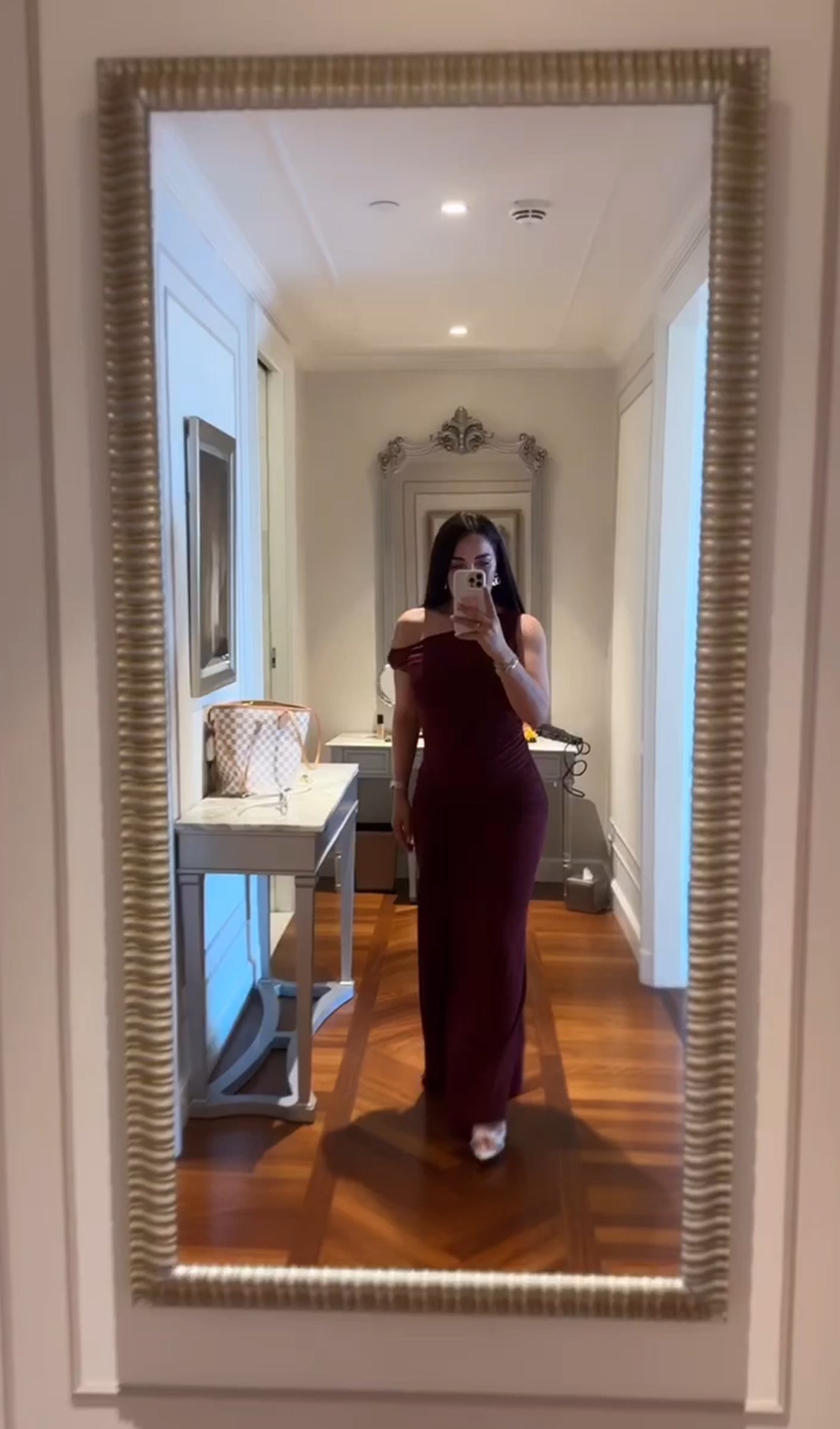 Solid Slinky Fishtail Maxi Dress In Mahogany