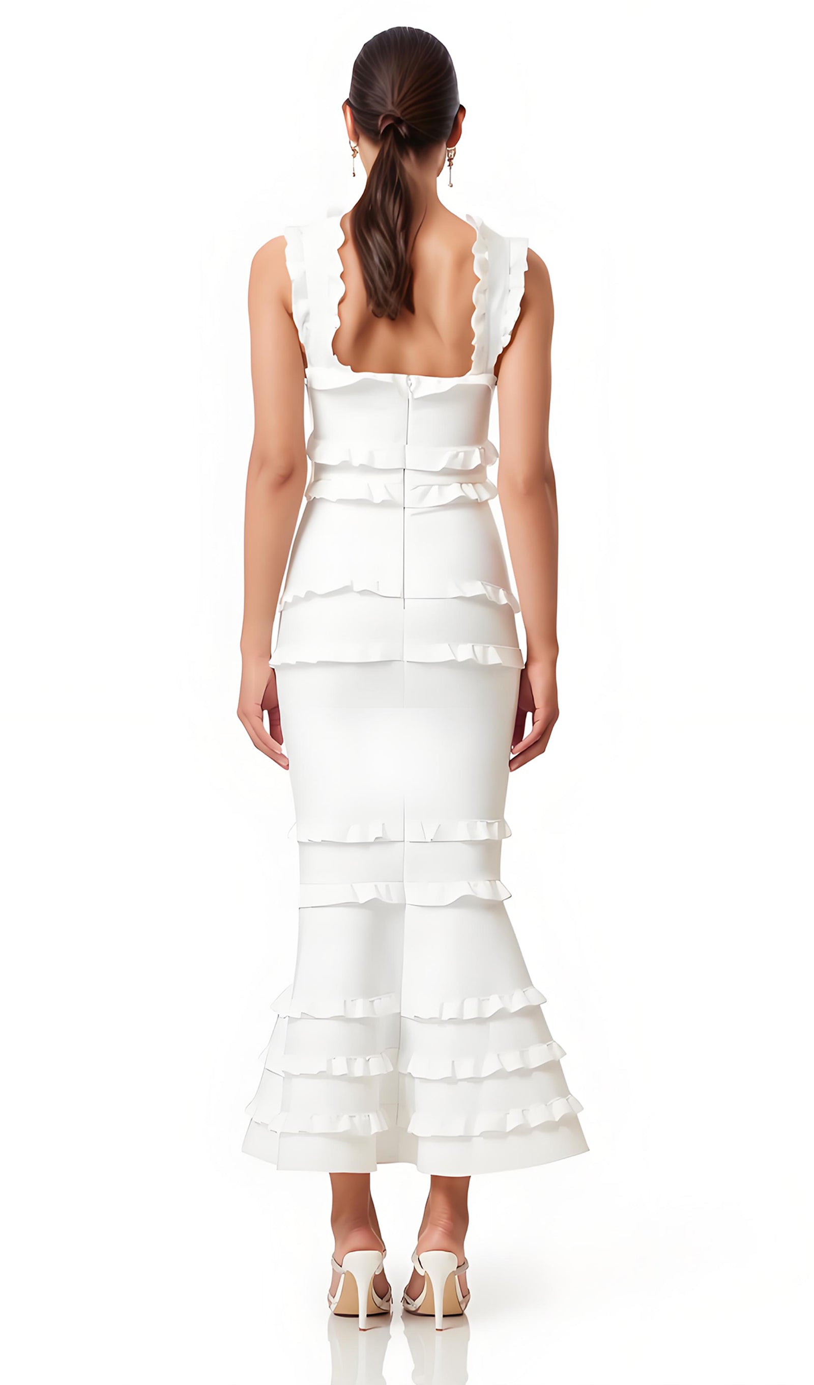Sleeveless Frill Maxi Dress In White