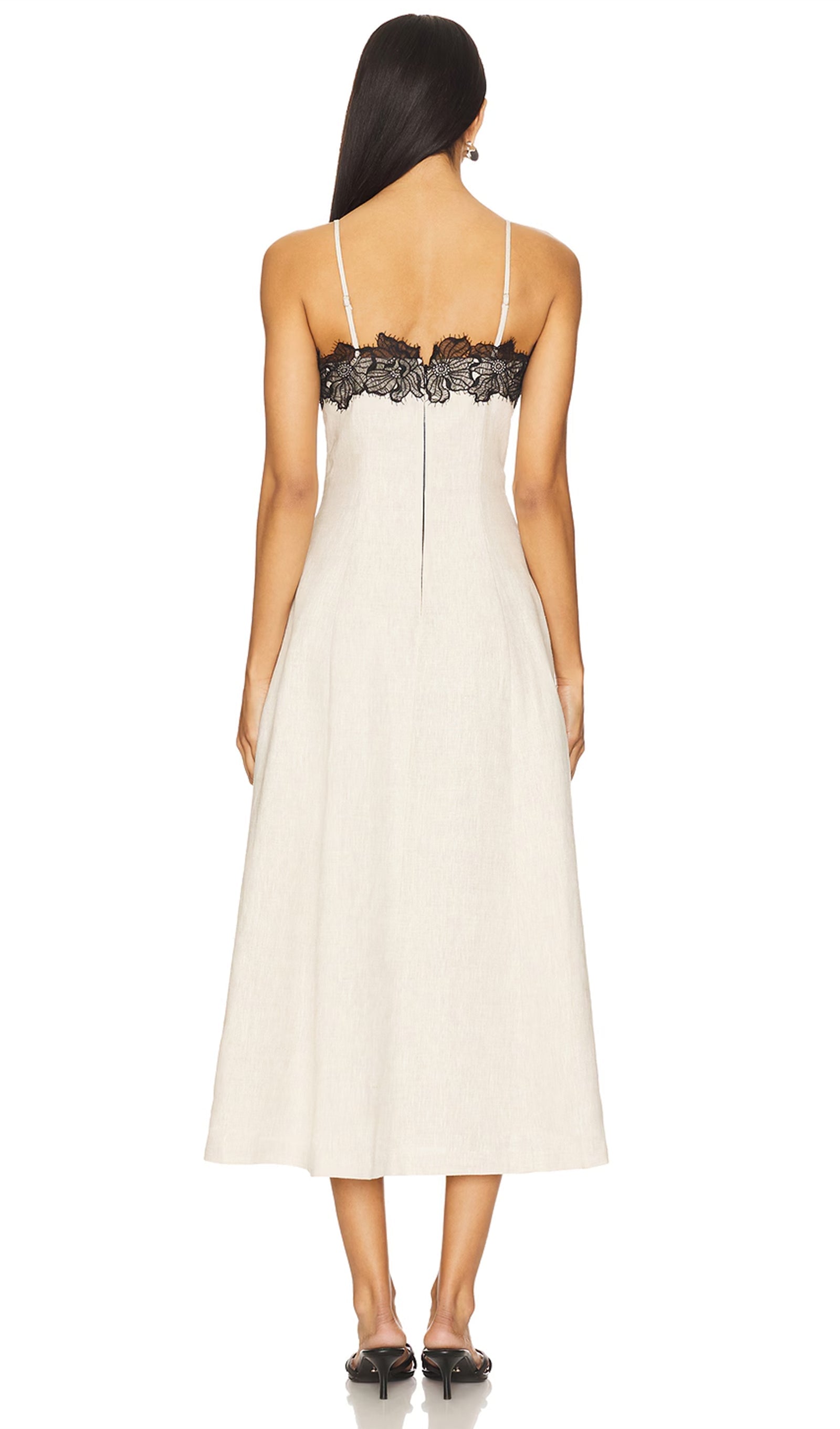 Lace Neckline Trim Midi Dress