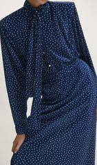 Tie Neck Polka Dot Top & Straight Skirt Set