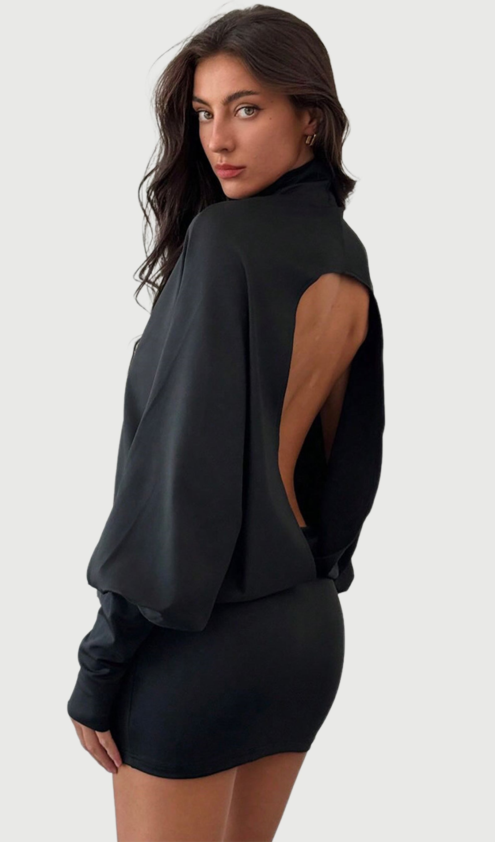 High Neck Backless Mini Dress In Black