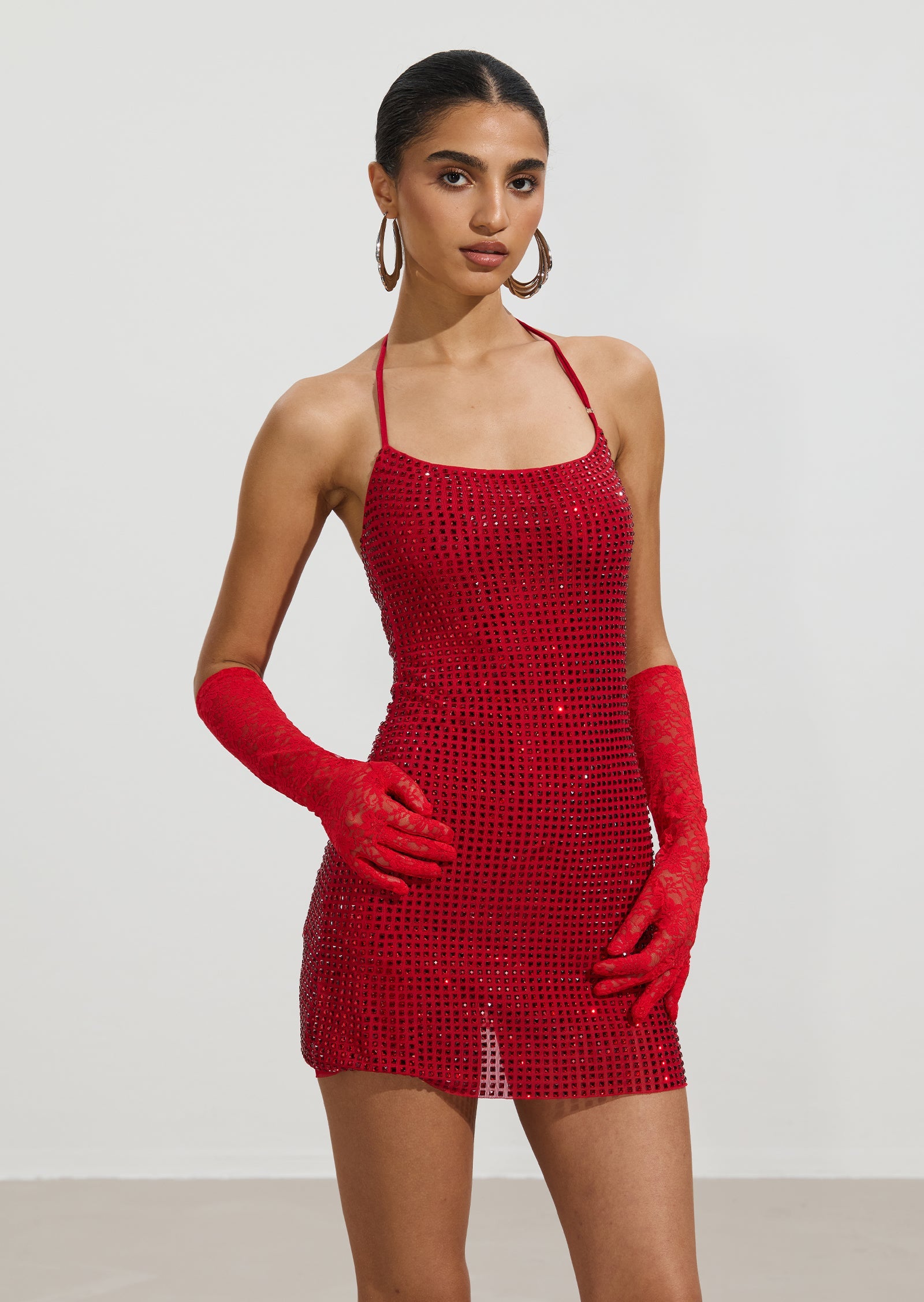 Long Lace Gloves In Red