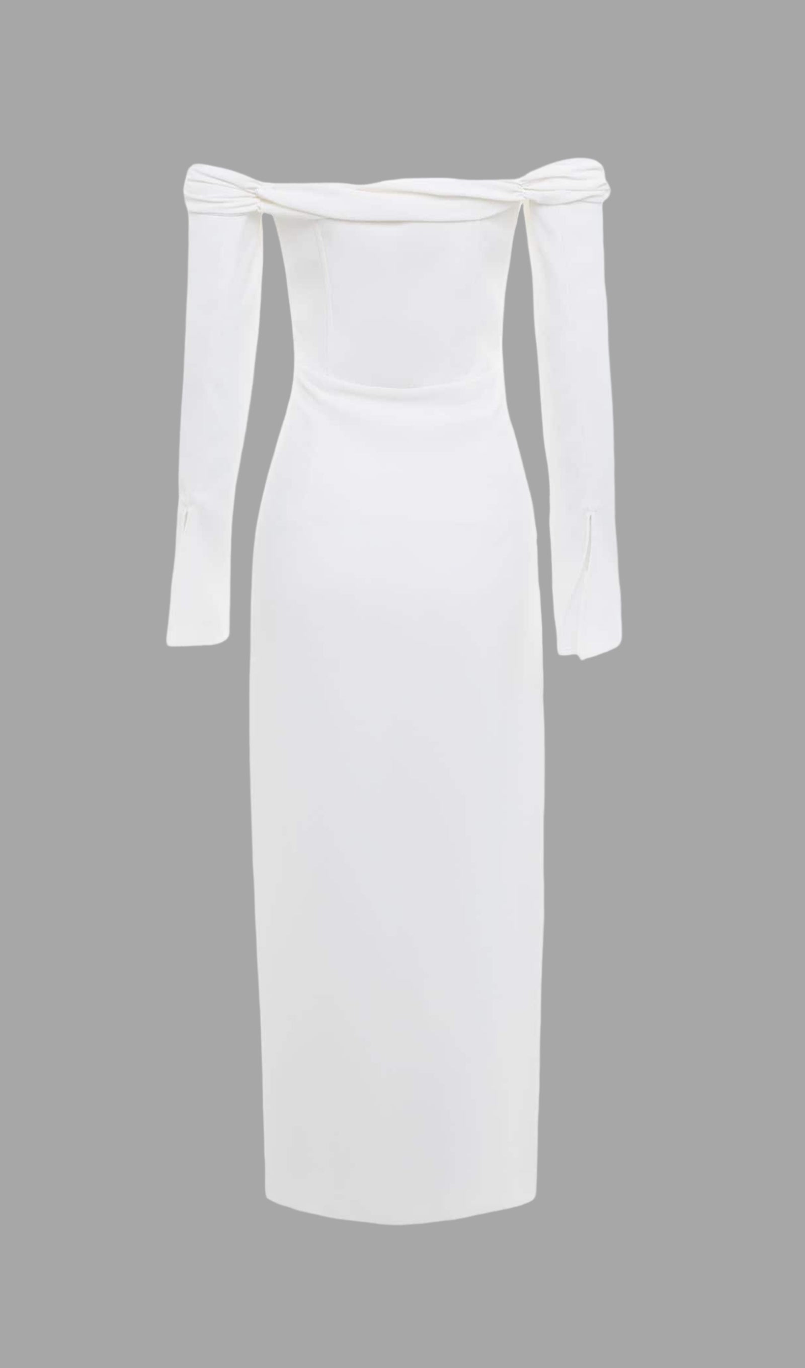 Solid Open Shoulders And Slit Midi Dress