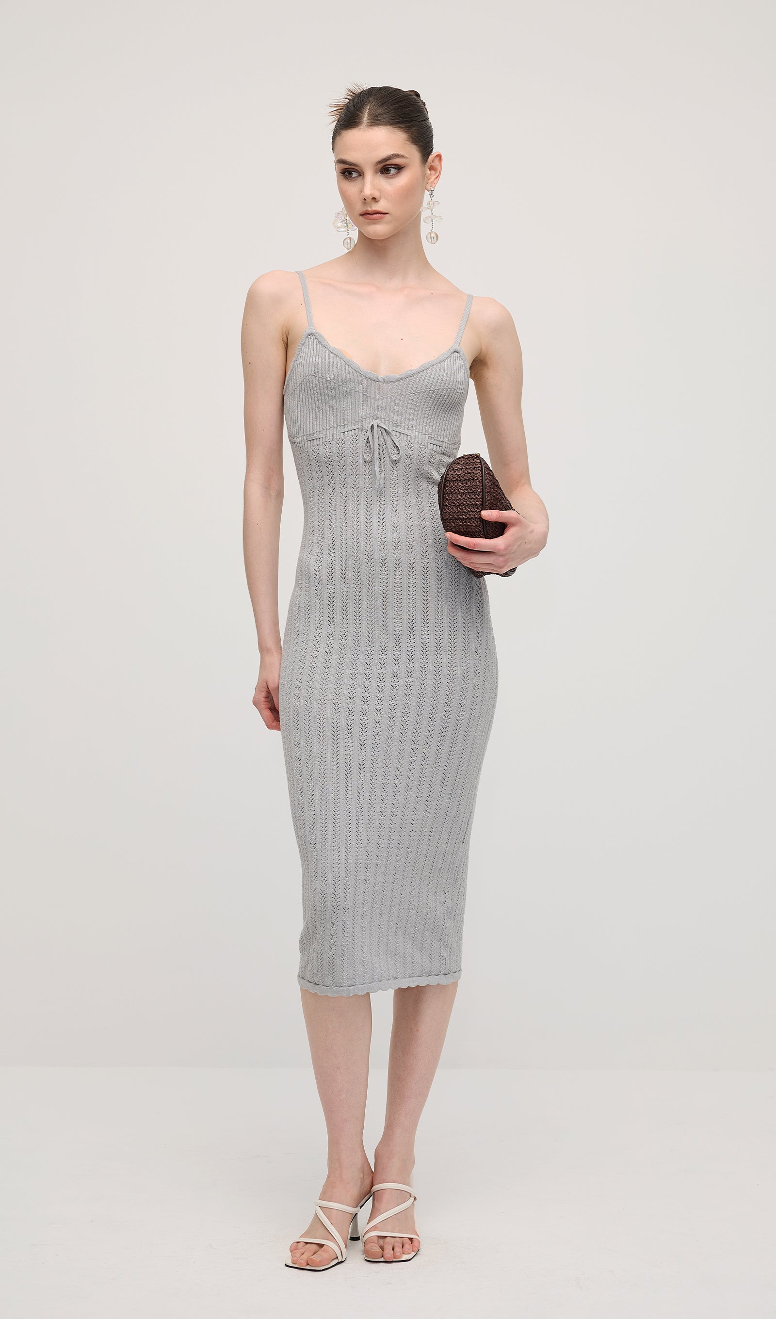 Solid Sleeveless Knit Midi Dress In Haze Blue