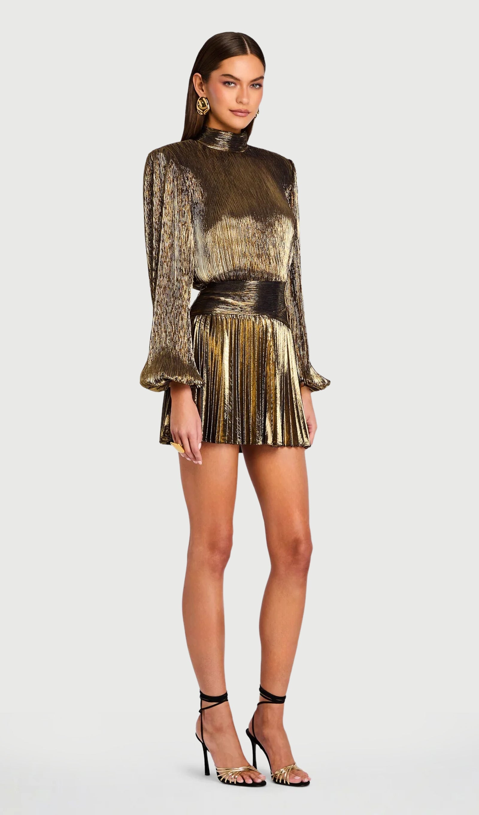 Metallic Puff Sleeve Mini Dress