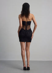 Sleeveless Mini Dress With Lace In Black