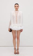 Lace Semi Sheer Ruffled Mini Dress