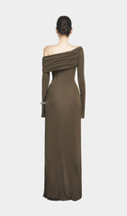 Single Jersey Knit  Draped Maxi Dress