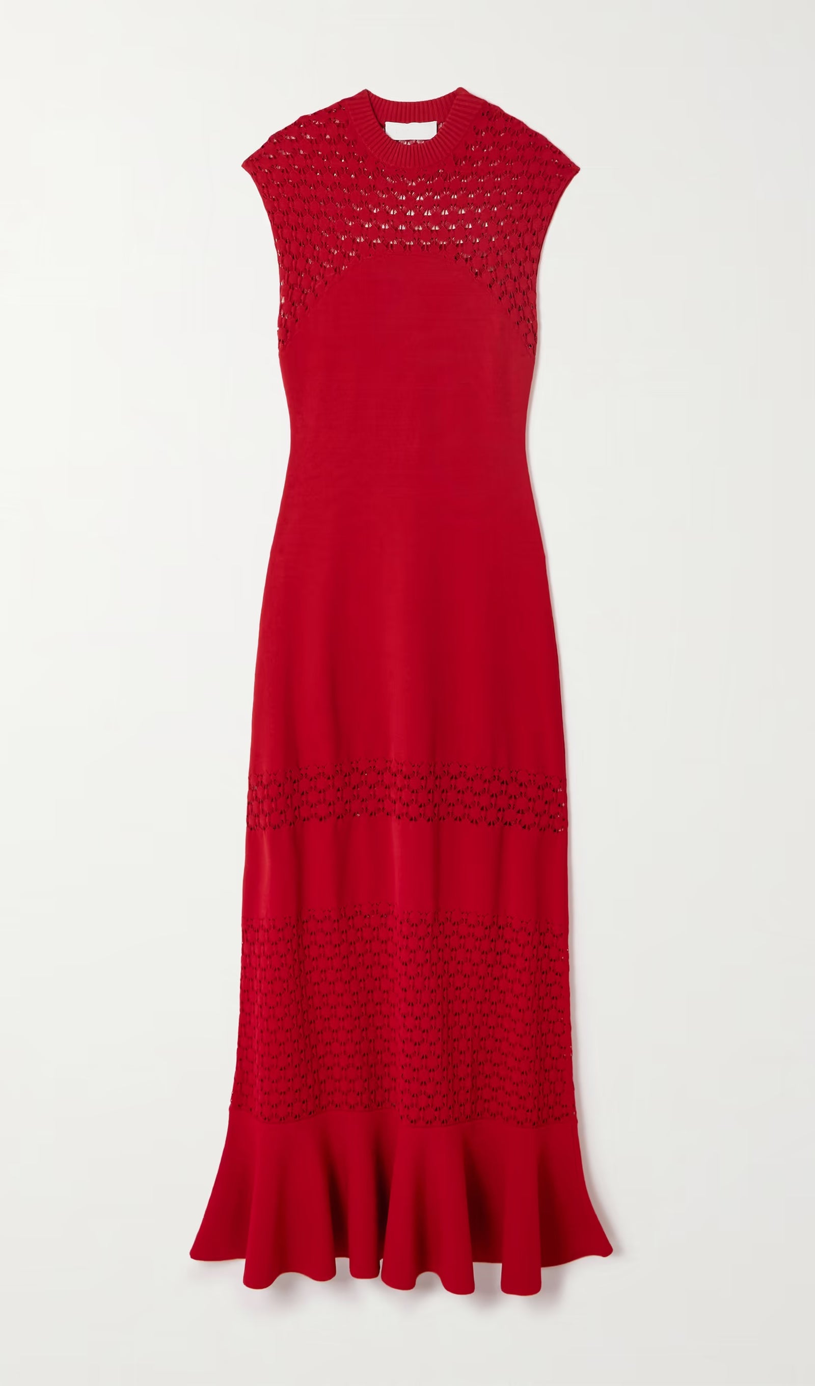 Paneled Knitted Midi Dress In Red