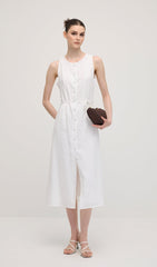 Solid Button Waistcoat Midi Dress In White