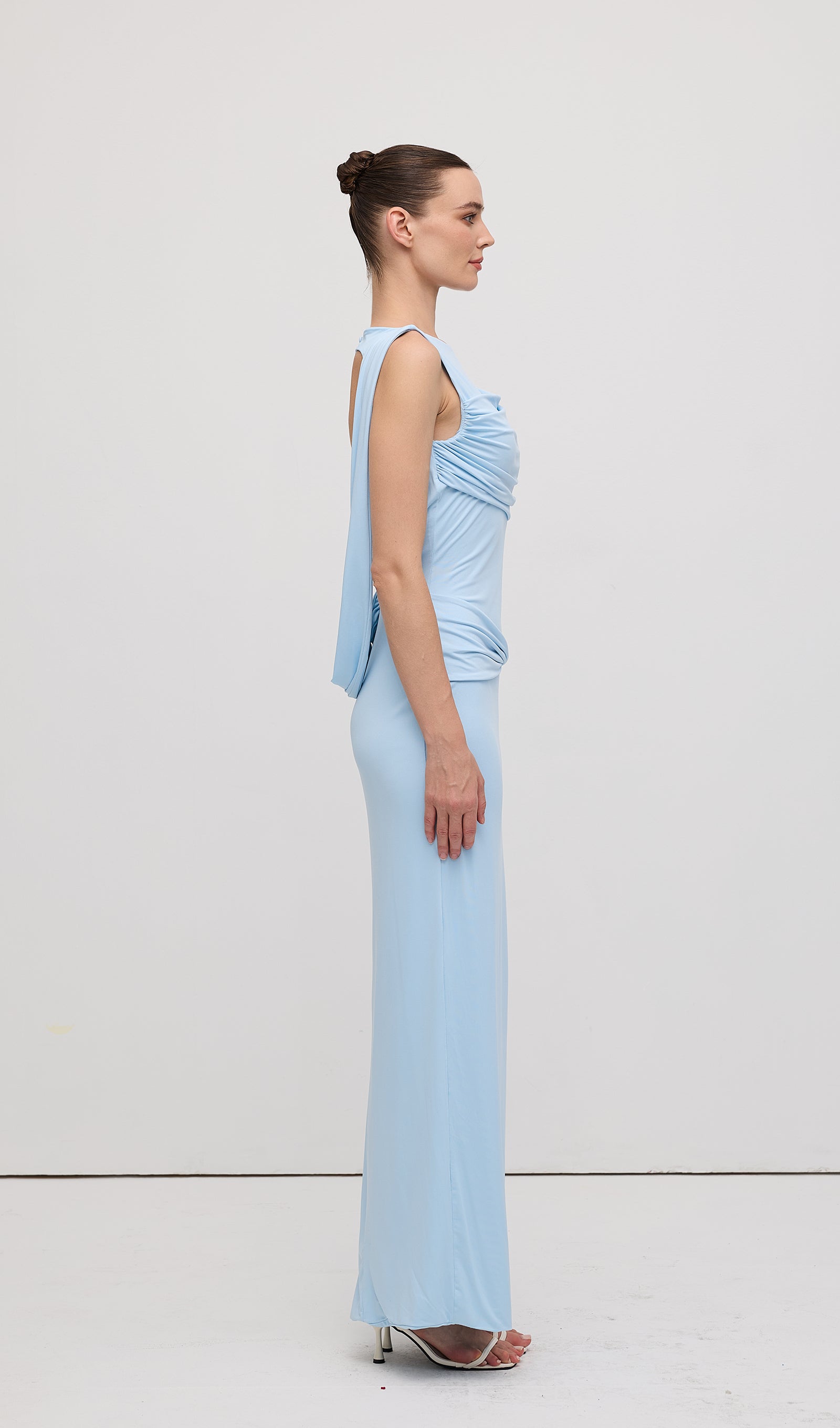 Slinky Drape Maxi Dress Baby Blue