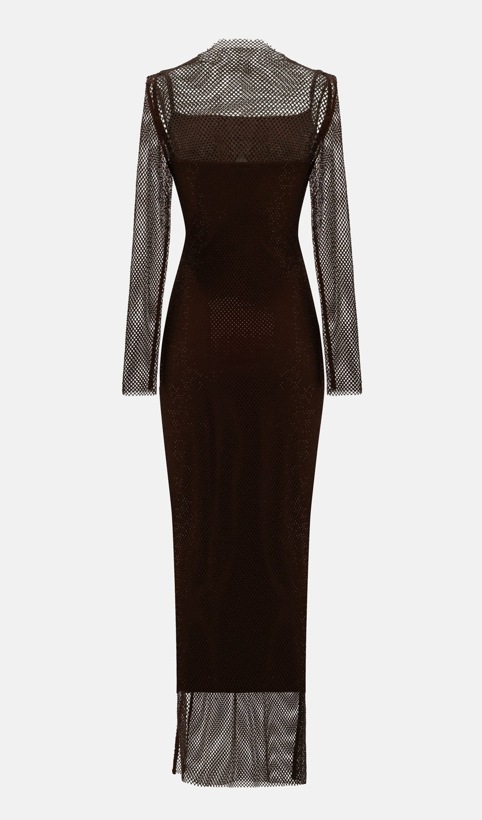 Mesh With Monochrome Lining  Maxi Dress In Coffee