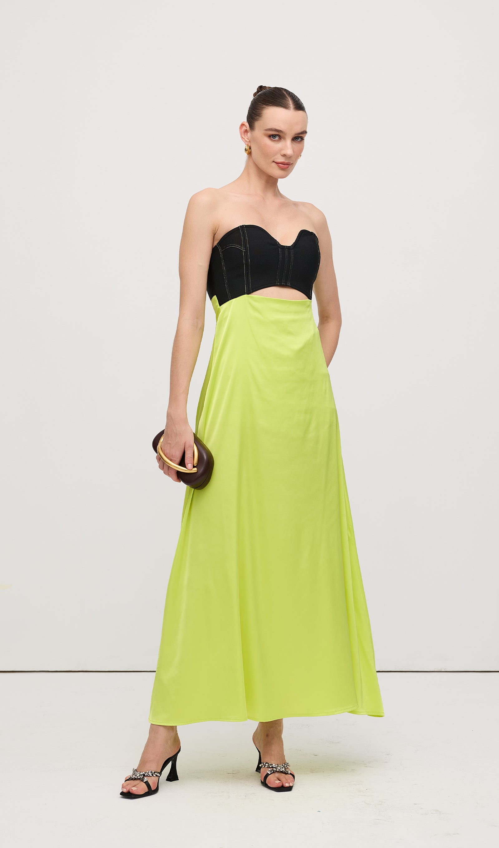 Corsetry Inspired Strapless Maxi Dress