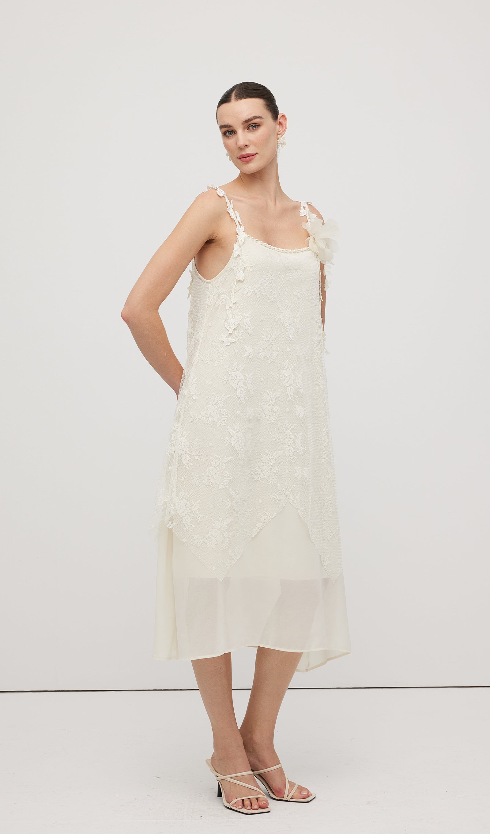 Sleeveless Embroidered Flower Midi Dress