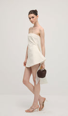 Off Shoulder Ribbon Mini Dress In White