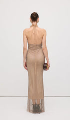 Solid Embellished Halterneck Maxi Dress