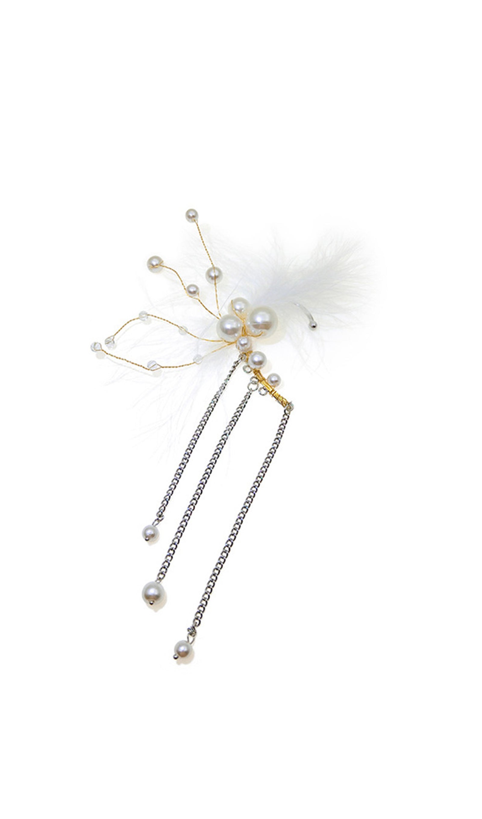 Feather Pearl Climber Tassel Cuff Single Earrings