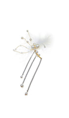 Feather Pearl Climber Tassel Cuff Single Earrings