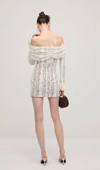 Vintage Floral Lace Off Shoulder Mini Dress