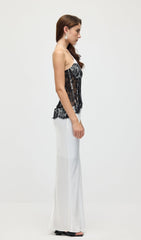 Satin And Lace Corset Midi Dress In White