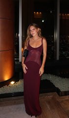 Sheer Knit Curve Maxi Dress In Red