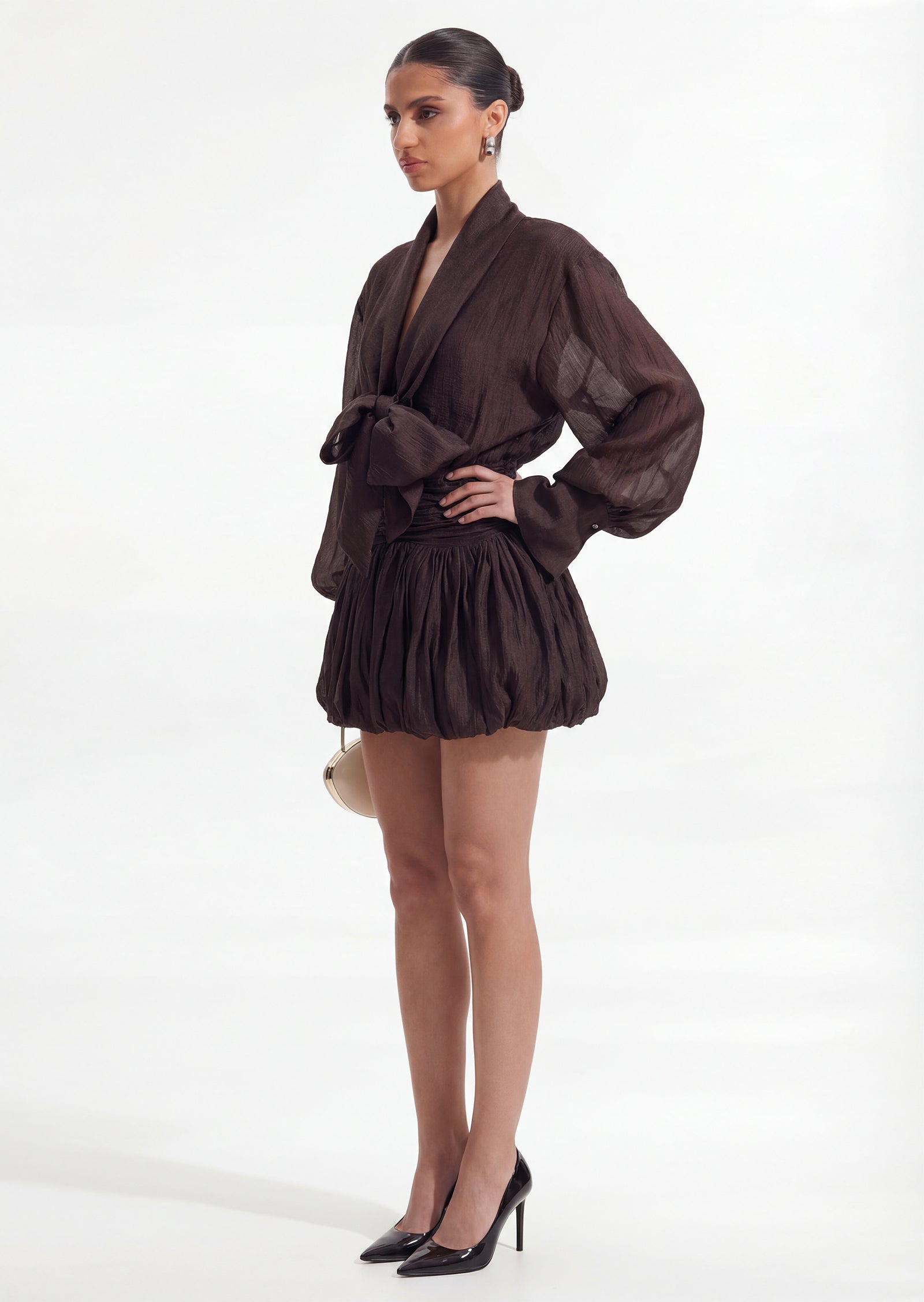 Tie Neck Bubble Mini Dress