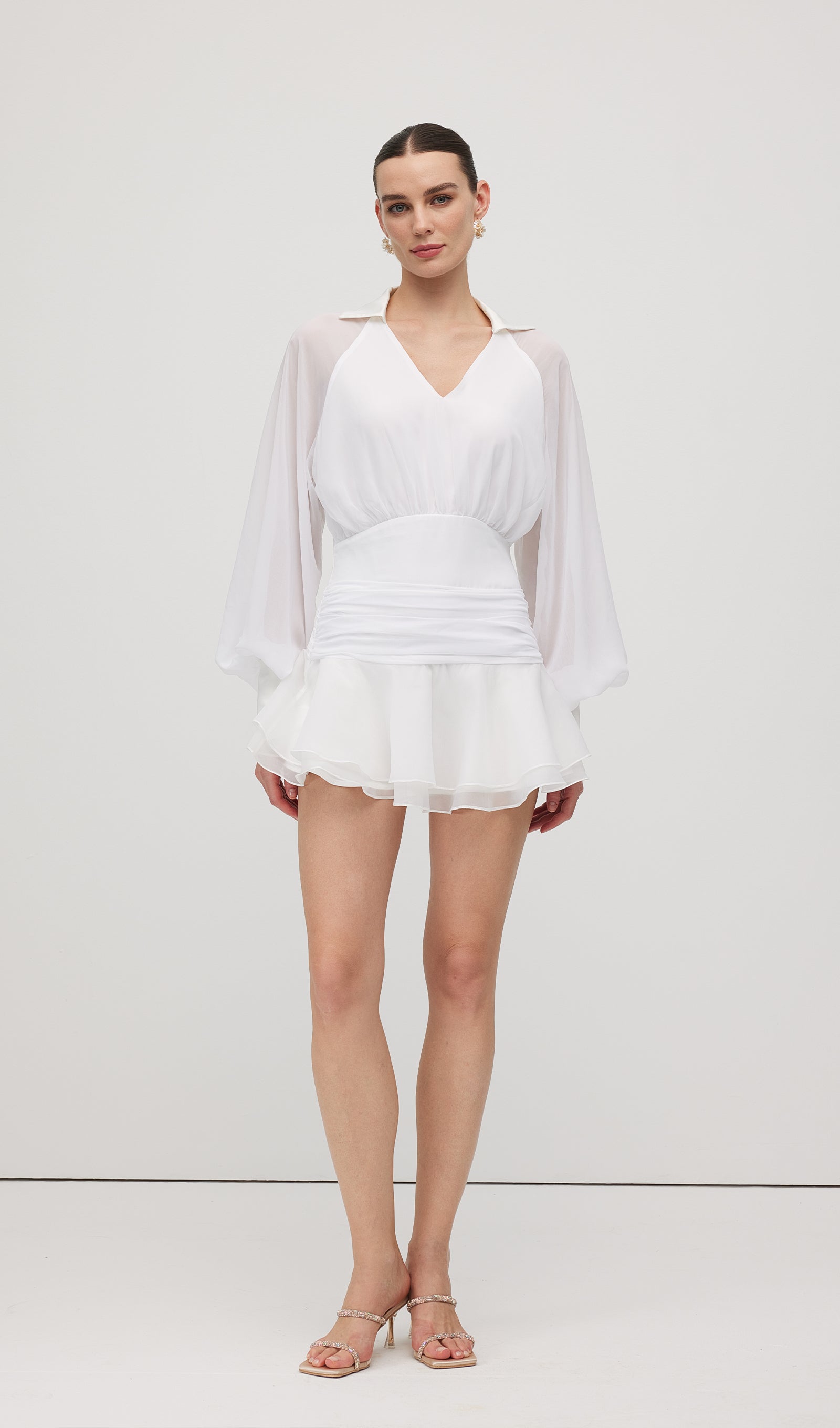 Solid Lantern Sleeve Mini Dress