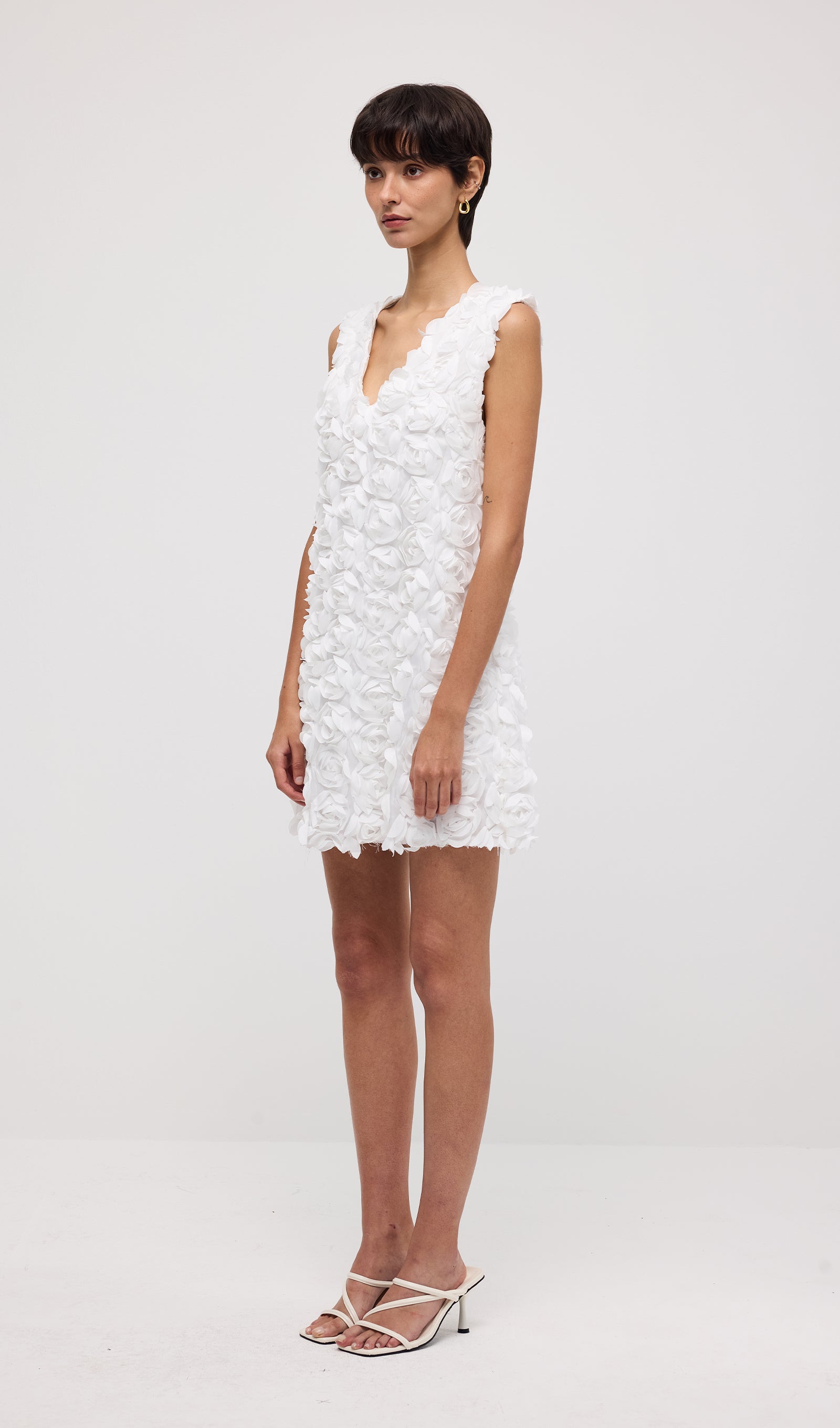 Solid 3D Floral Mesh Overlay Mini Dress