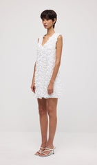 Solid 3D Floral Mesh Overlay Mini Dress