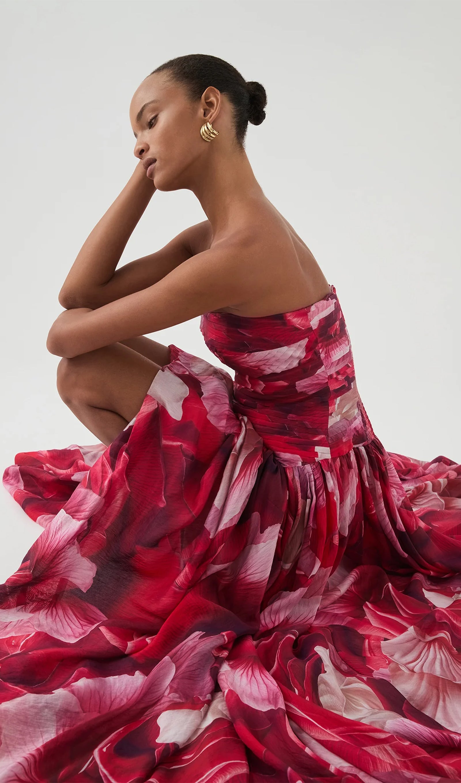 Off Shoulder Ruched Draped Split Maxi Dress