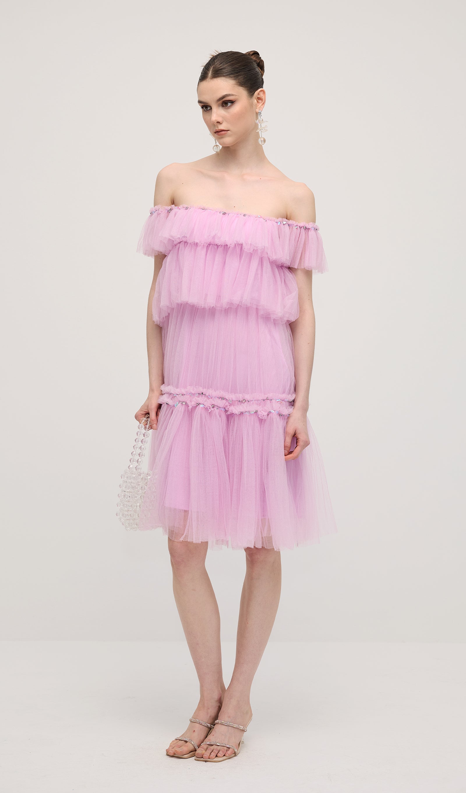 A Line Off Shoulder Layered Midi Dress