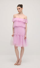 A Line Off Shoulder Layered Midi Dress