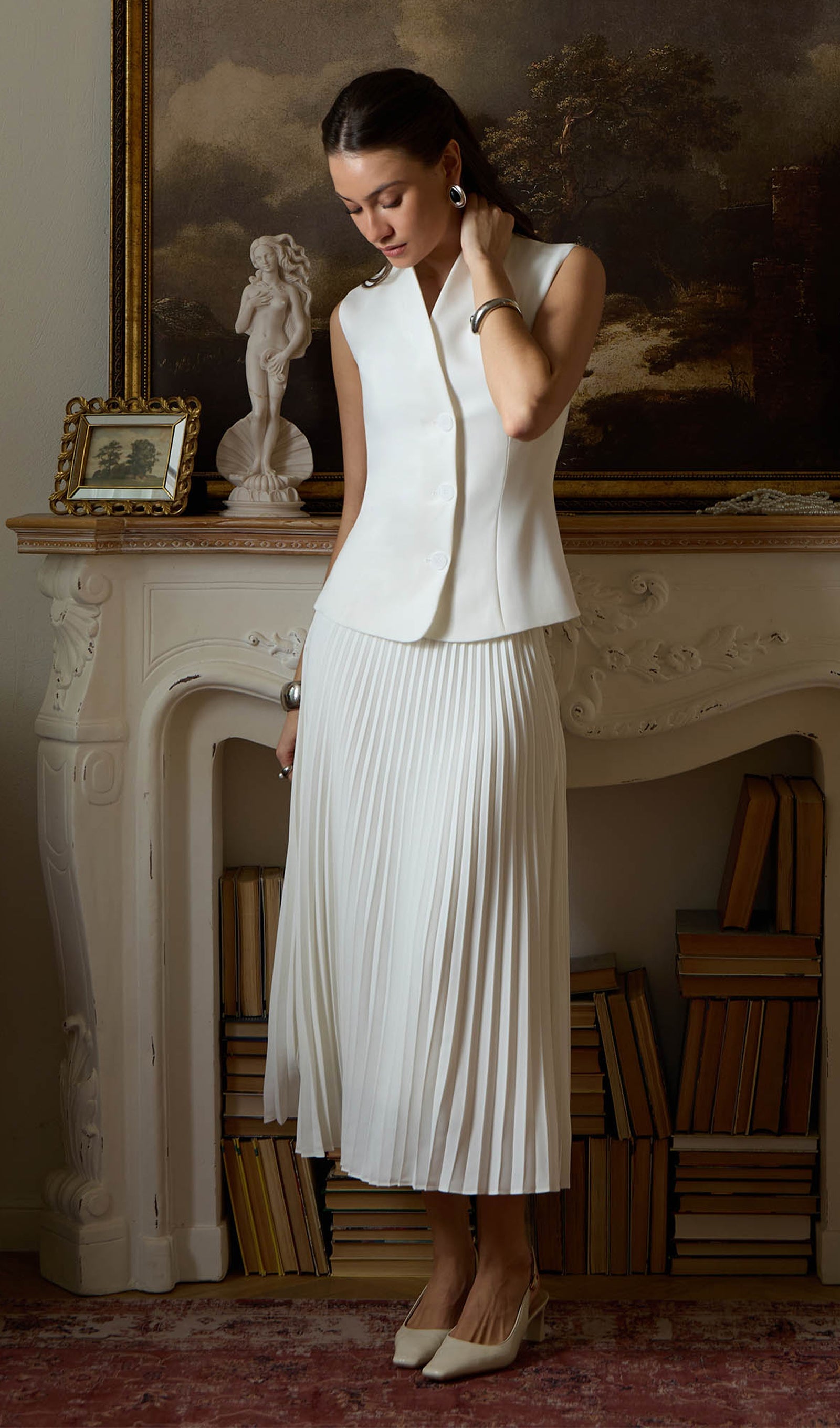 Flared Waistcoat & Pleated Midi Skirt Sets