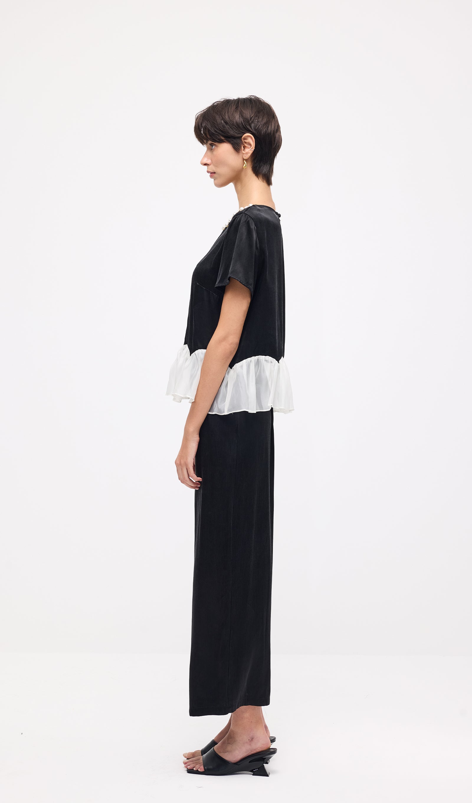 Short Sleeve Top & Maxi Pants Set In Black