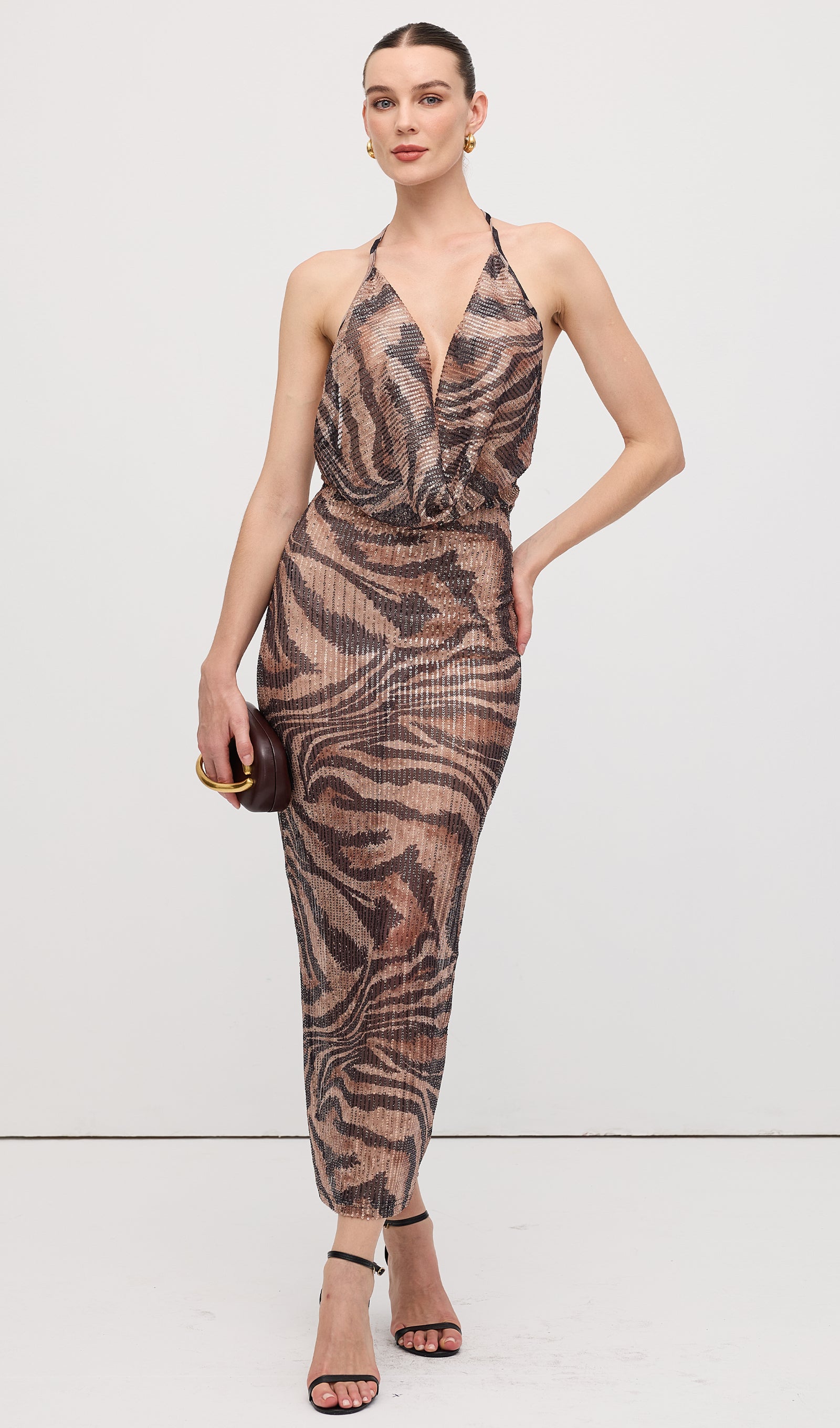 Halter Rhinestone Maxi Dress