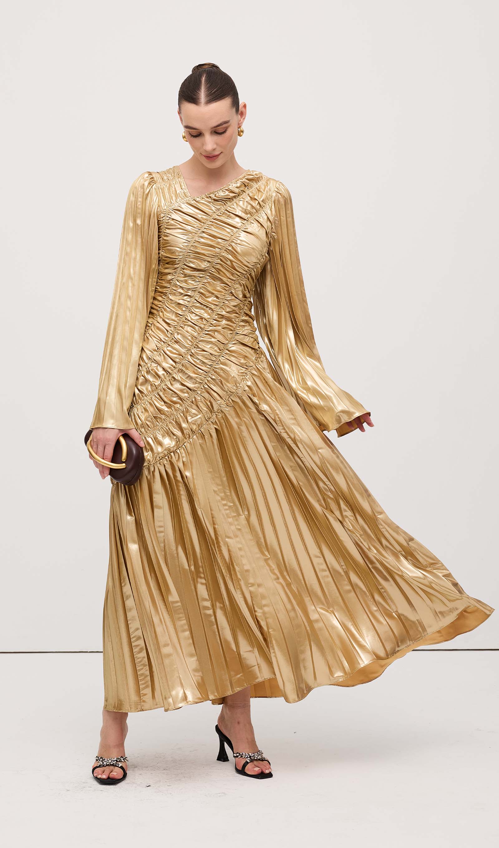 Metallic Maxi Dress Gold