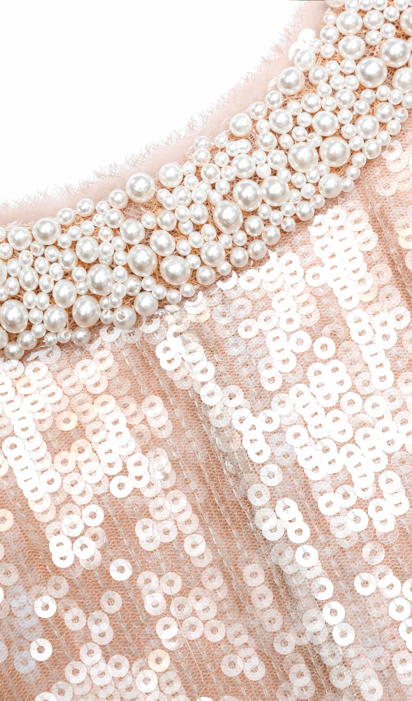 Sequin Embellished Pearl Trim Midi Dress