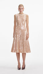 Sequin Embellished Pearl Trim Midi Dress