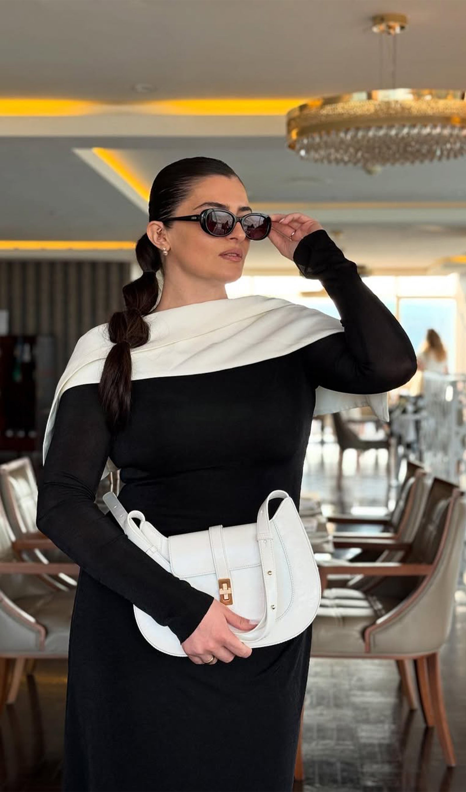 Asymmetrical Draped Shoulder Pleat Maxi Dress In Black