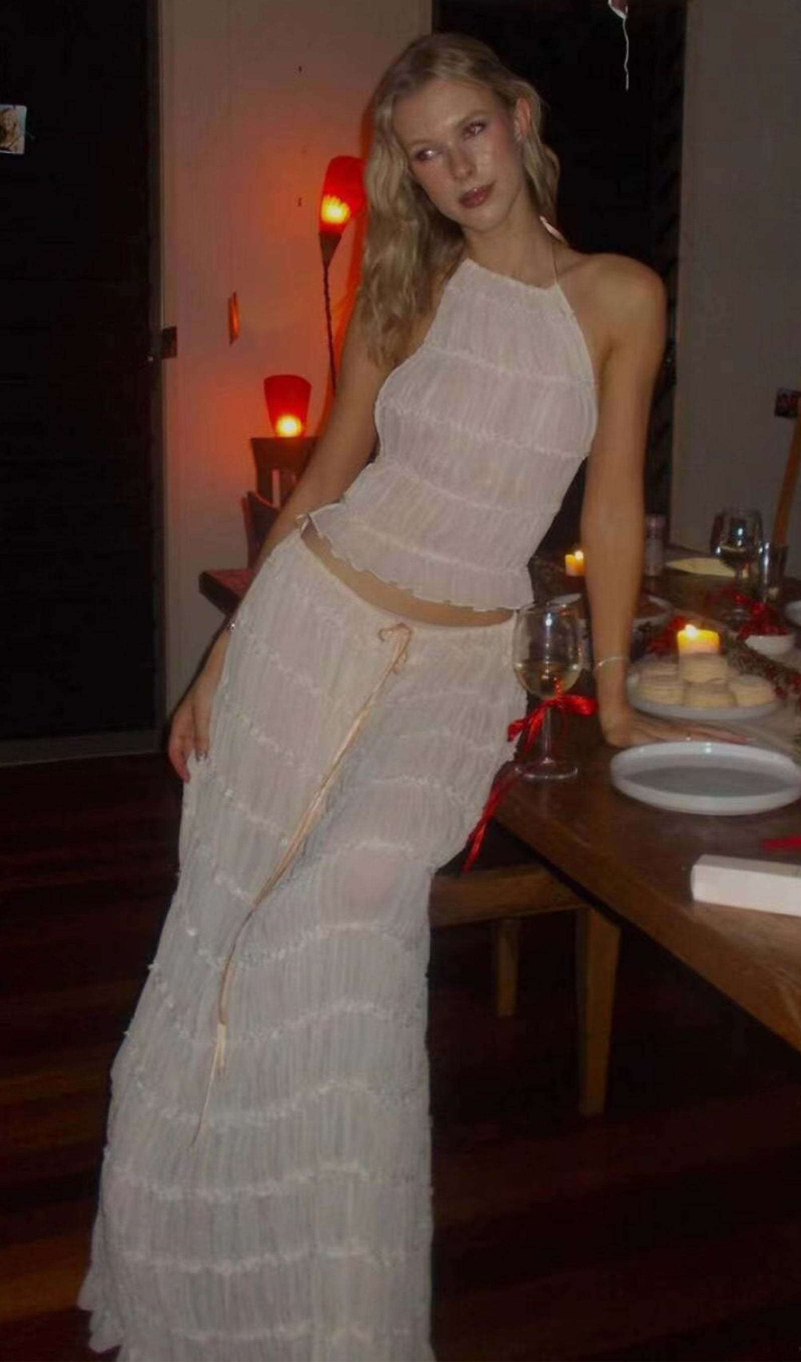 Halter Top & Ruched Detail Maxi Skirt Sets