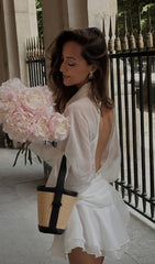 Solid Lantern Sleeve Mini Dress In White