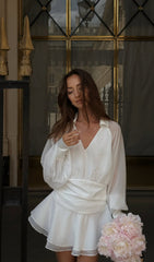 Solid Lantern Sleeve Mini Dress In White