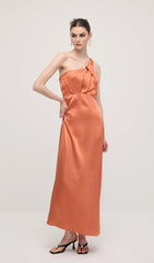 One Shoulder Draping Feature Midi Dress In Rose Brown