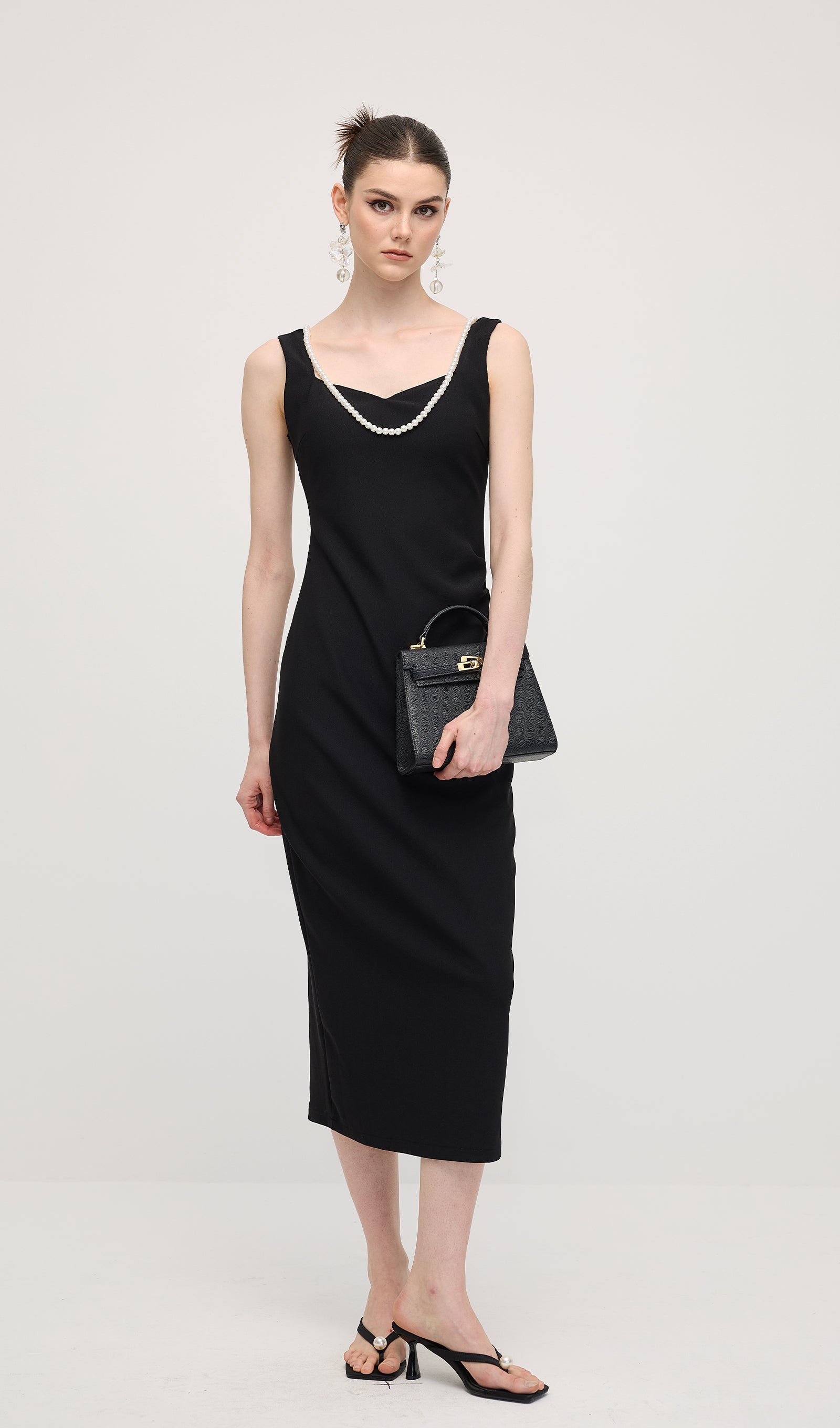 Solid Pearl Accessories Midi Dress